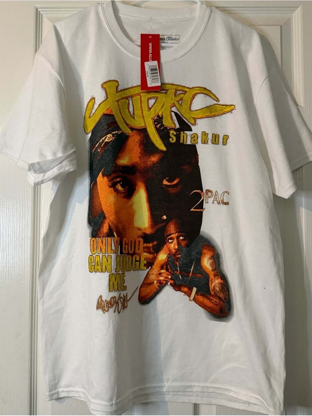 Tupac Graphic White Tee with Yellow & Orange Print